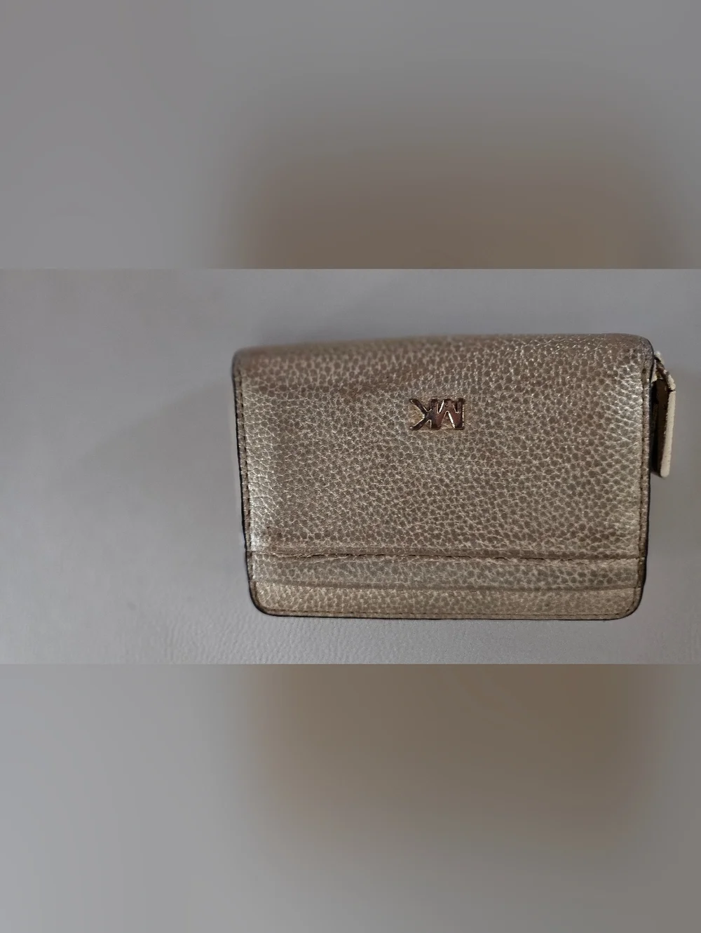 Michael Kors Metallic Gold Pebbled Leather Zip Around Card Coin Wallet.